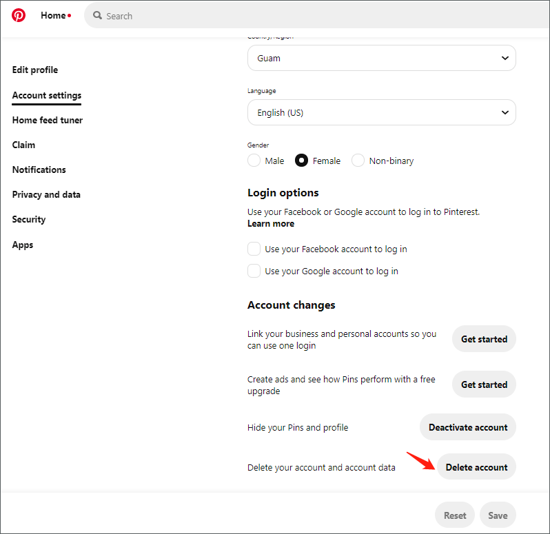 how to delete a Pinterest account