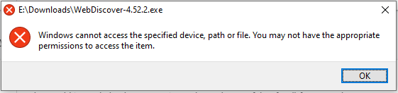 Windows cannot access the specified device, path or file