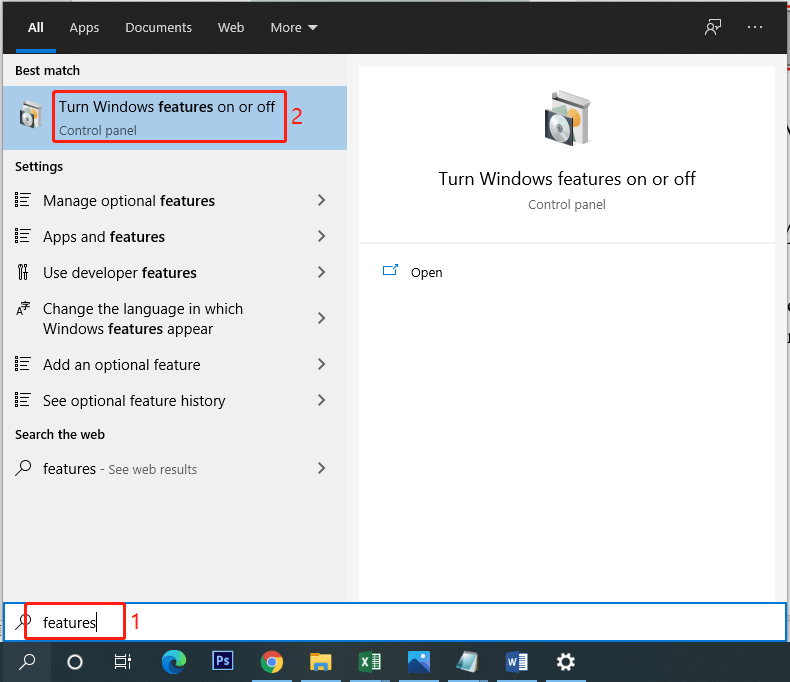 open Windows Features