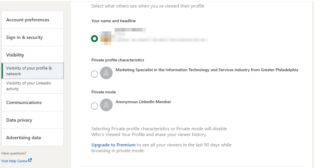 enable LinkedIn Private Mode