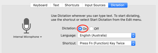 enable Dictation
