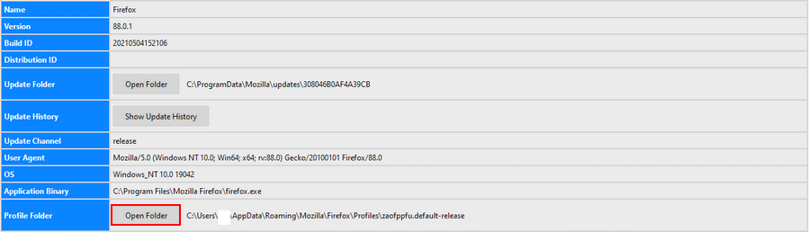 Open Profile Folder from Firefox