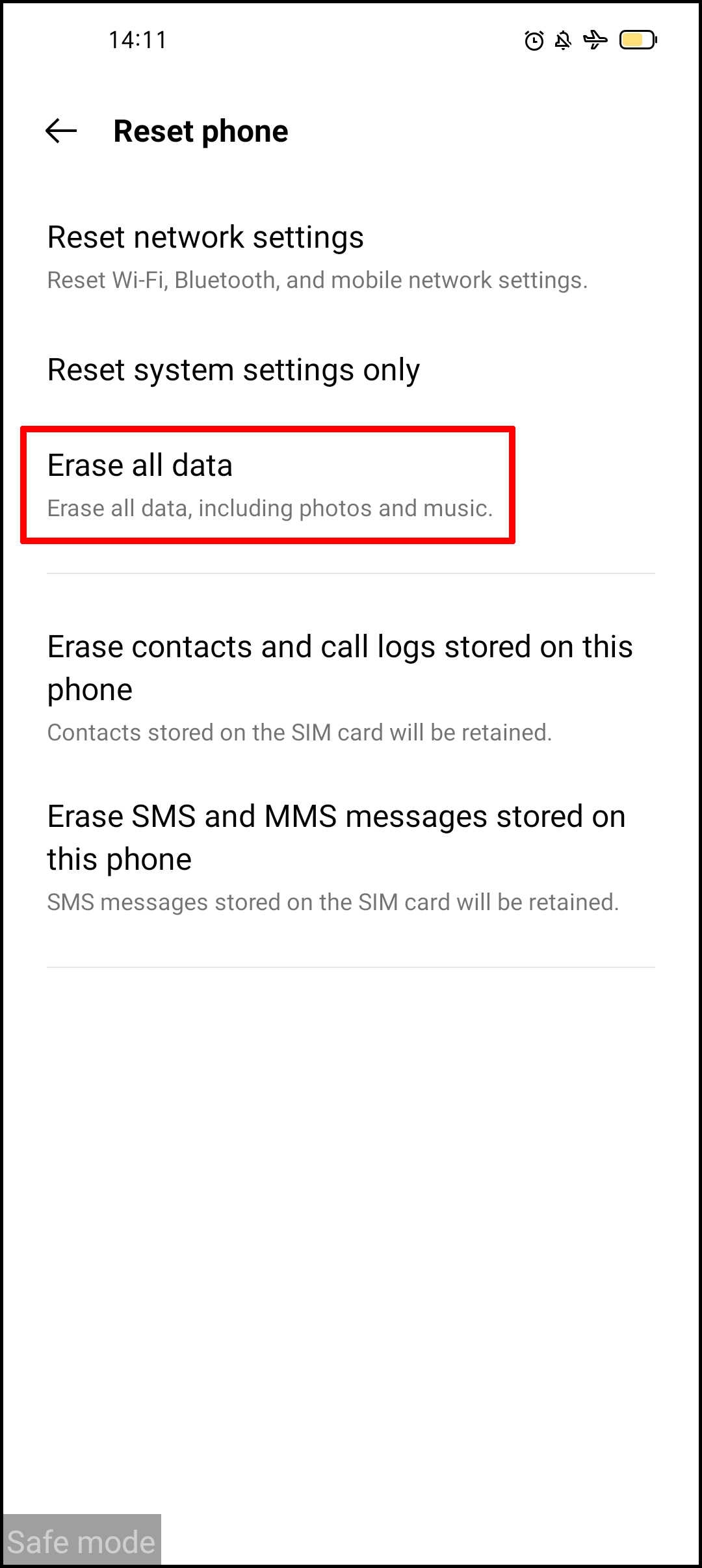 tap Erase all data