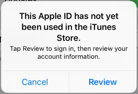 this Apple ID has not yet been used in the iTunes Store
