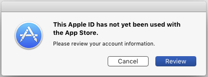 this Apple ID has not yet been used with the App Store
