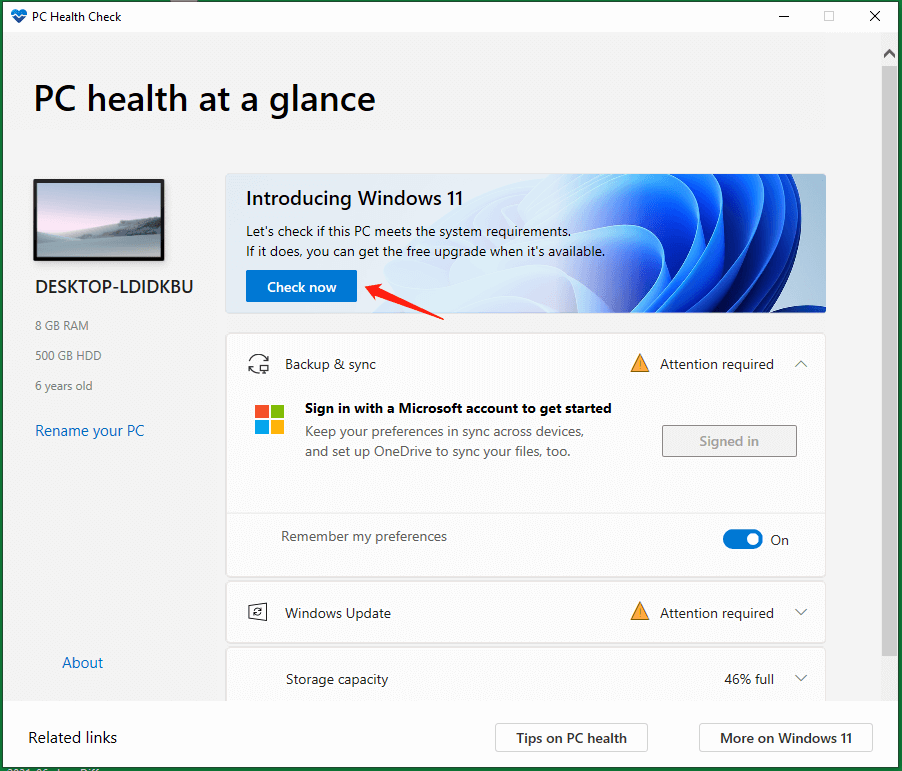PC Health Check checks compatibility for Windows 11