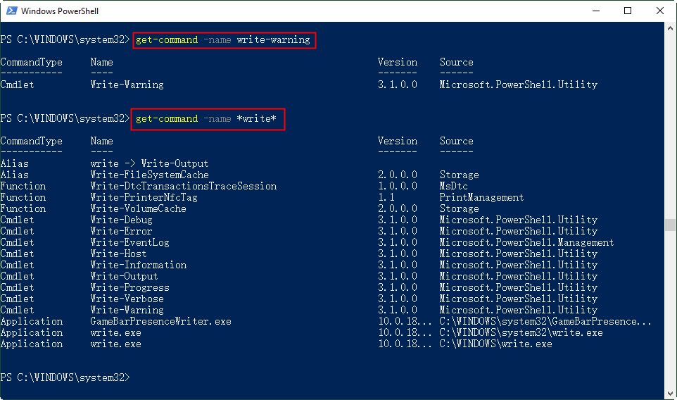 PowerShell show specific command
