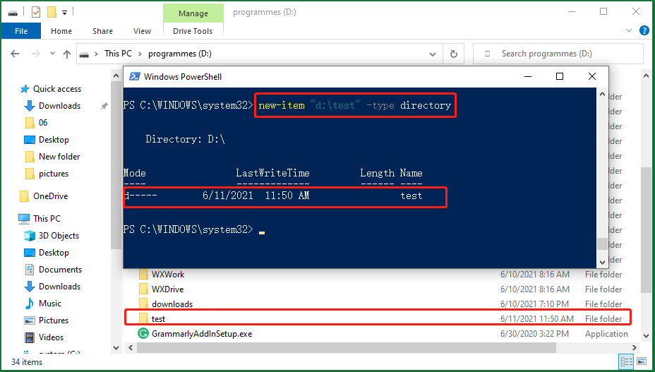 PowerShell create a new directory