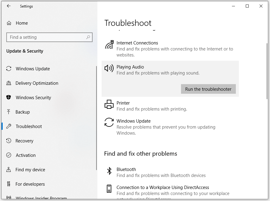 Windows Playing Audio Troubleshooter