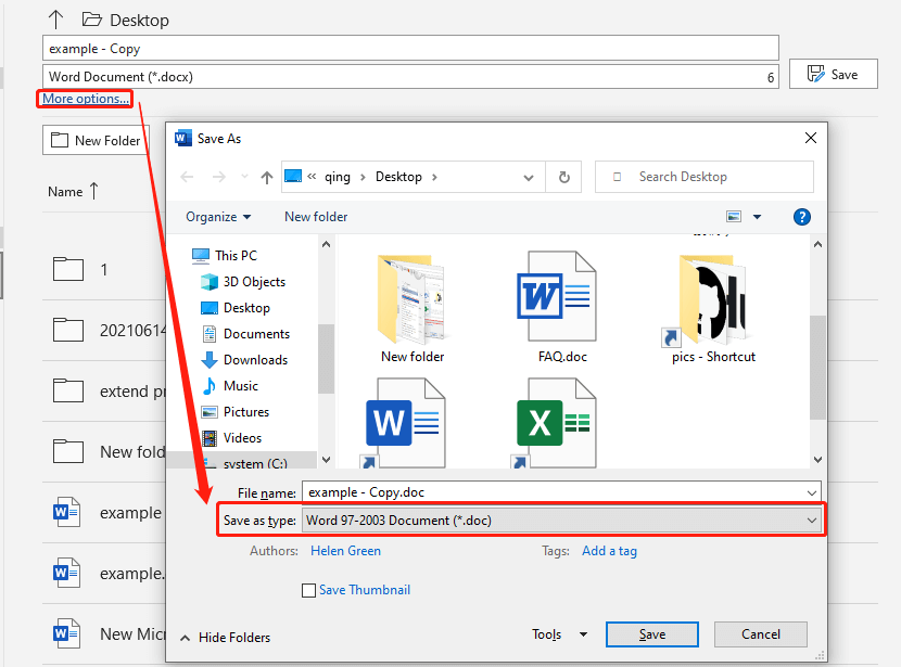 save Word file as a type of .doc