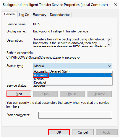 Start Background Intelligent Transfer Service