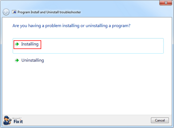 Program Install and Uninstall troubleshooter