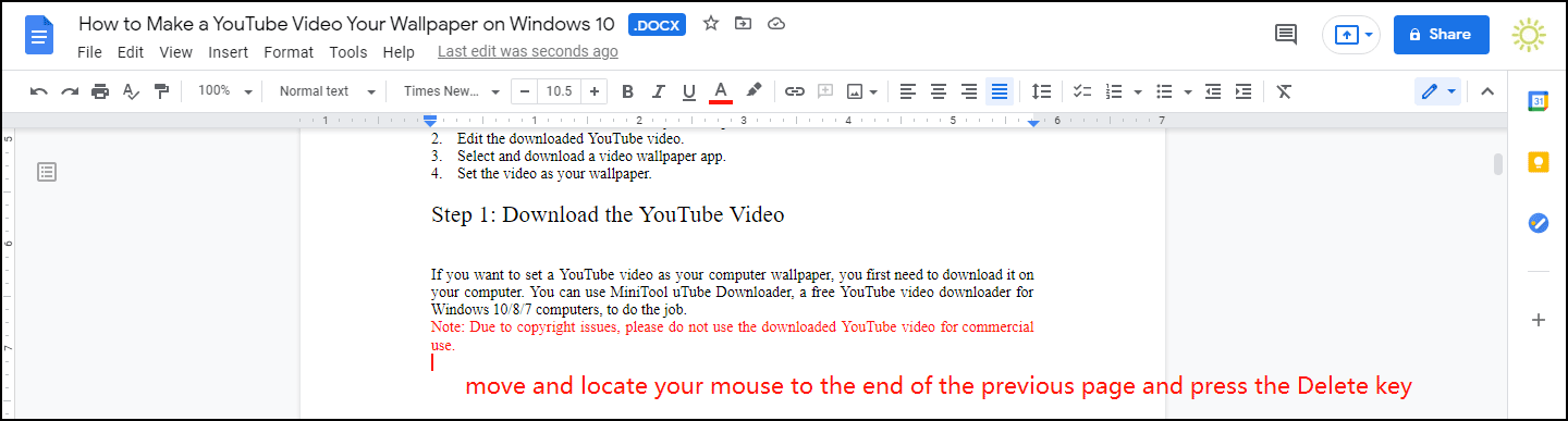 use the Delete key to delete the blank page