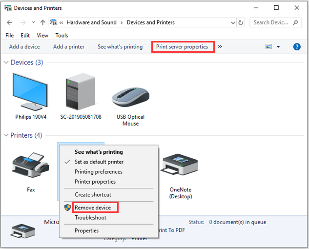 click Print server properties 