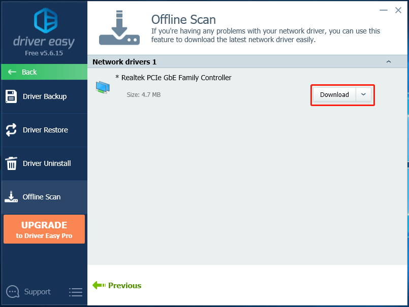 download a network driver with Driver Easy offline scan