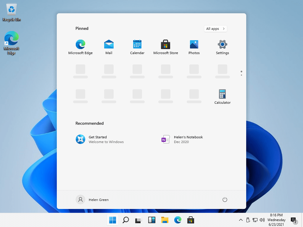 Windows desktop startup menu