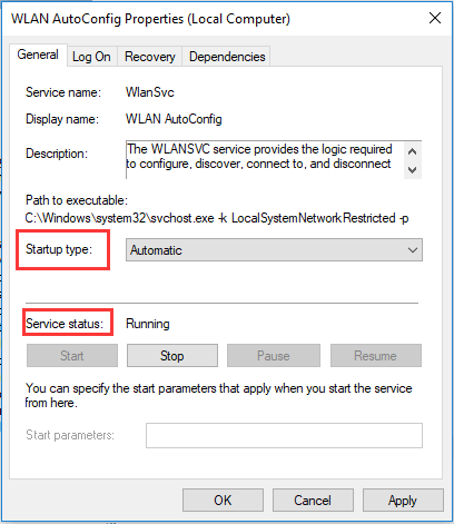 turn on the WLAN AutoConfig service