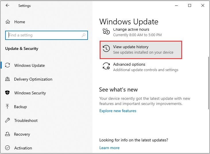 click View update history