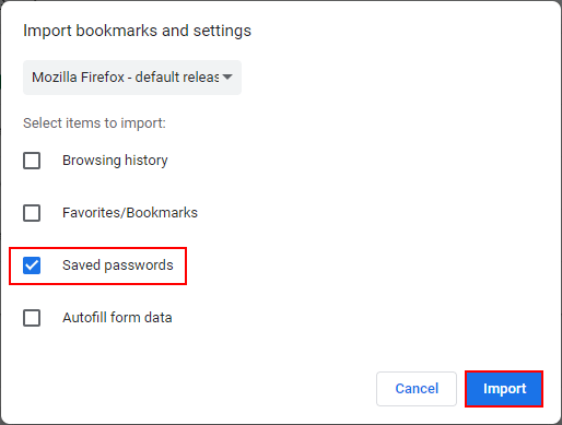 Import Saved passwords