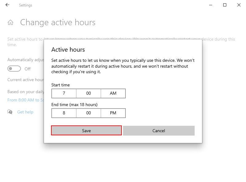 Change active hours manually