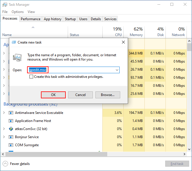Open through Task Manager