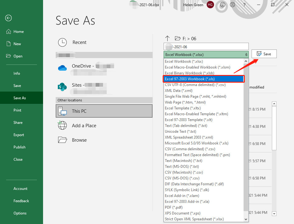 convert xlsx to xls by Excel