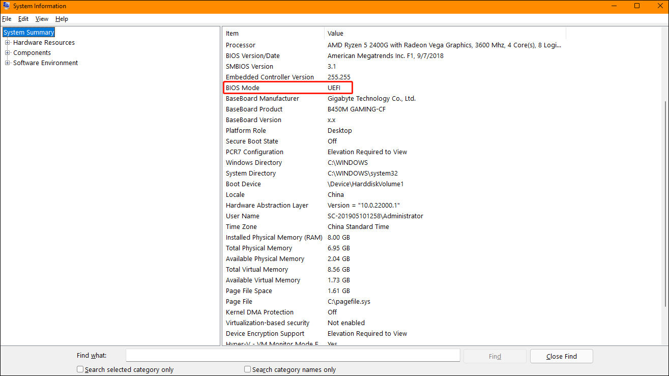 check BIOS or UEFI