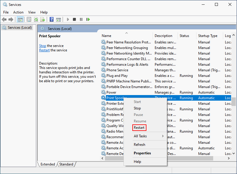 Restart Print Spooler
