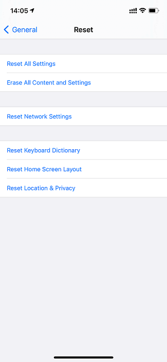 click the Reset Network Settings option