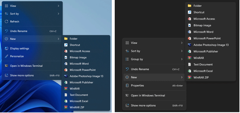 right-click menu in Windows 11