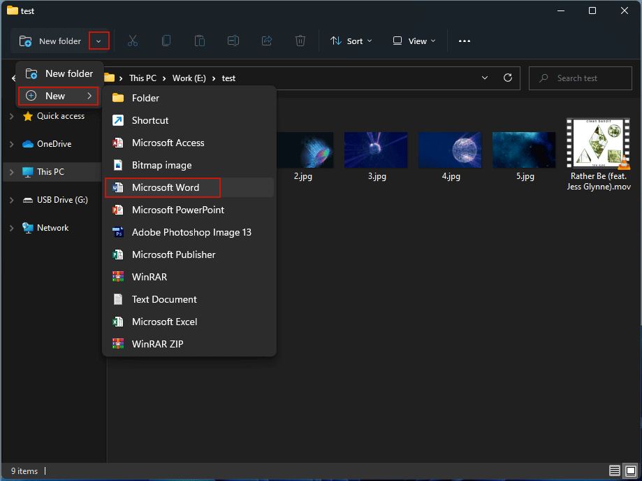 use the New button to create a new file in Windows 11 File Explorer