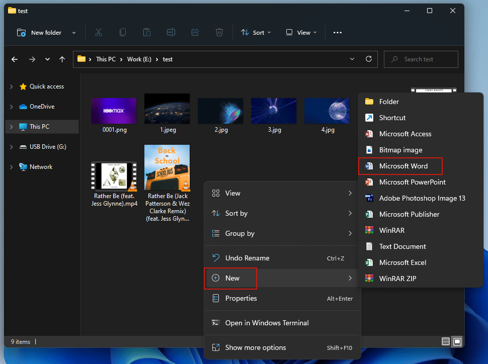 use the universal method to create a new file in Windows 11 File Explorer