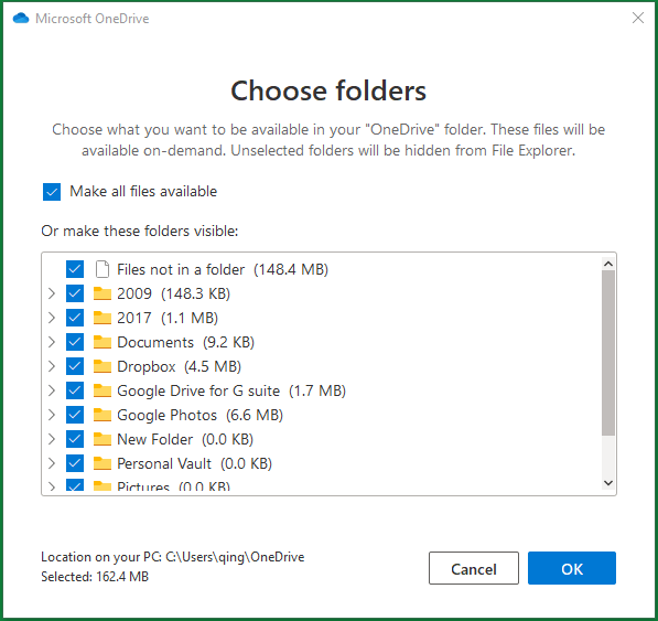 OneDrive sync files from the cloud to local