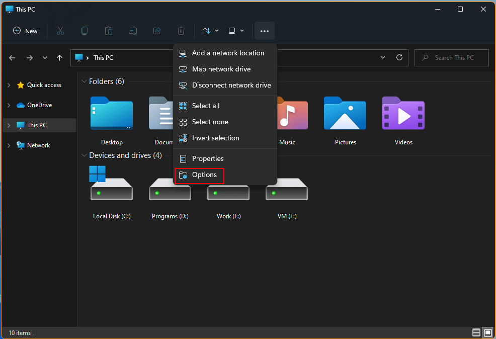open Folder Options from File Explorer
