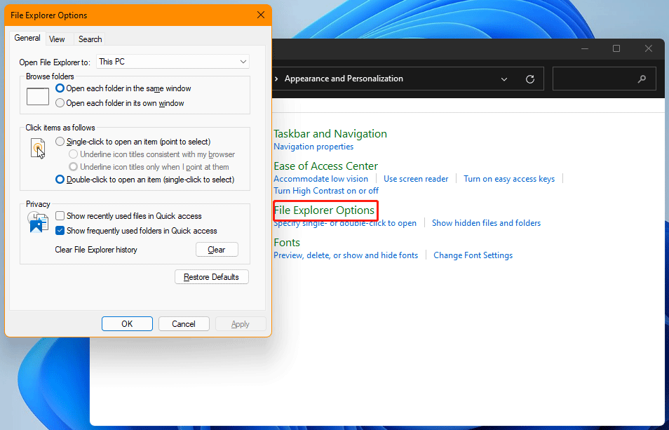 select File Explorer Options