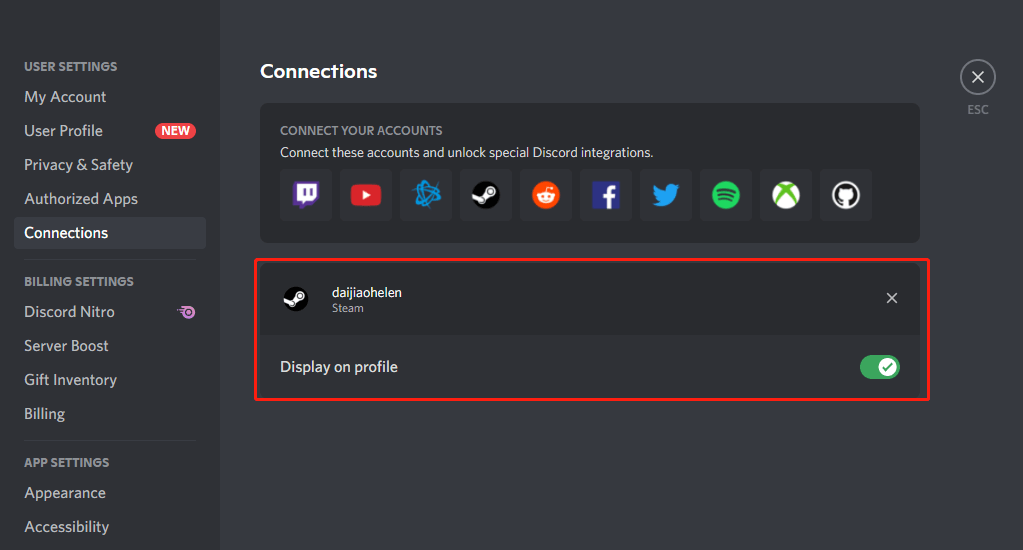 successfully connected Steam with Discord