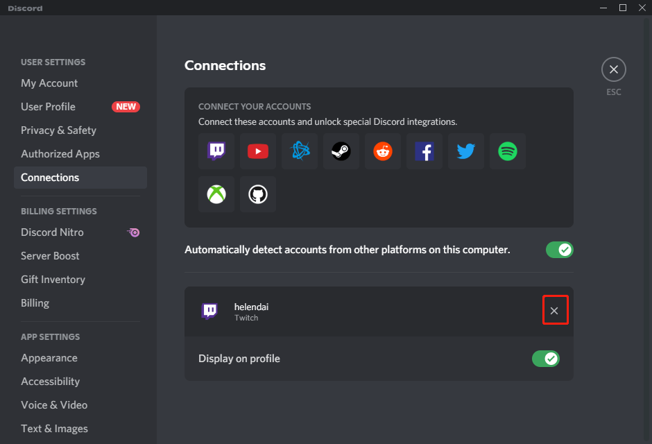 disconnect Twitch account from Discord