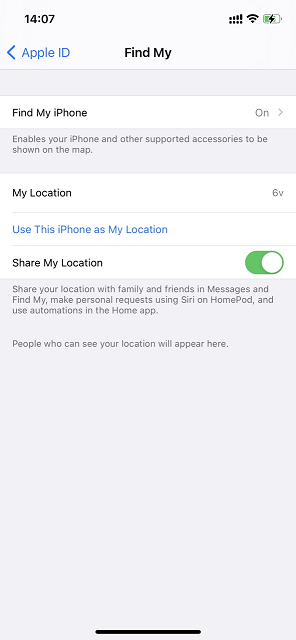 make sure that the Share My Location toggle is turned on