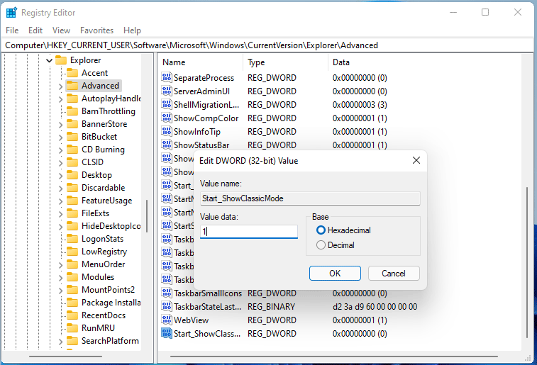 Windows 11 Start Menu for Windows 10 via Registry