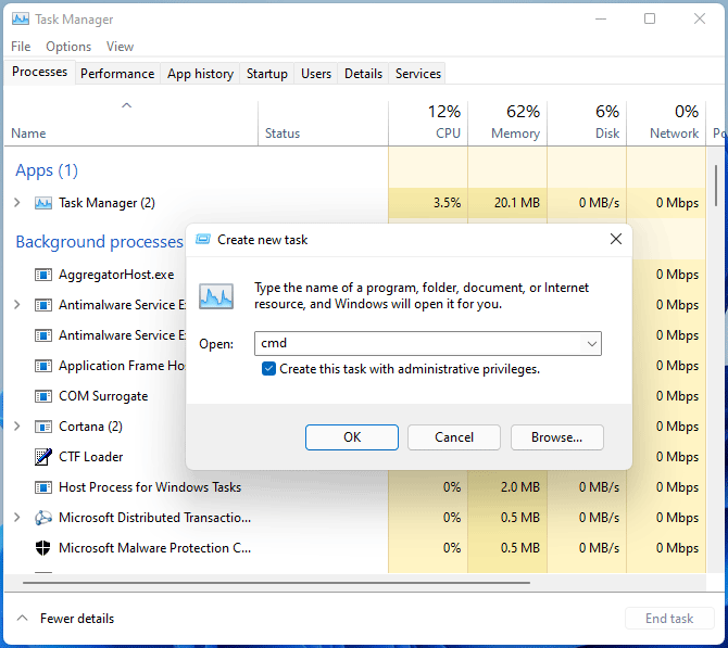 run CMD from Task Manager