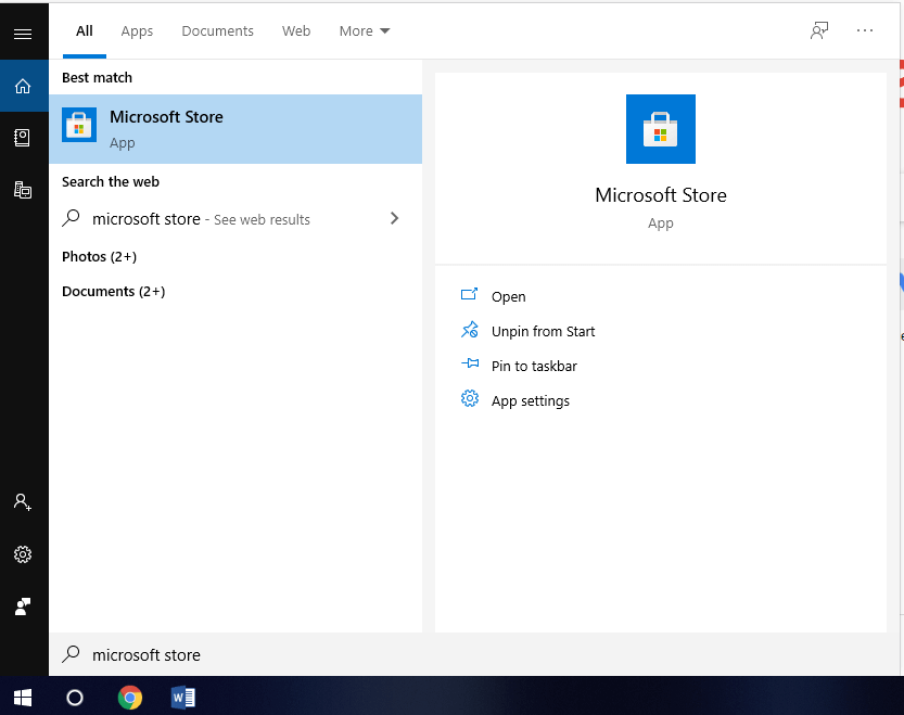 how to open Microsoft Store Windows 10