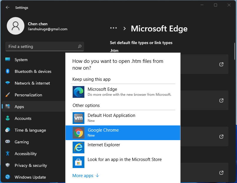 set default browser Windows 11 via Settings