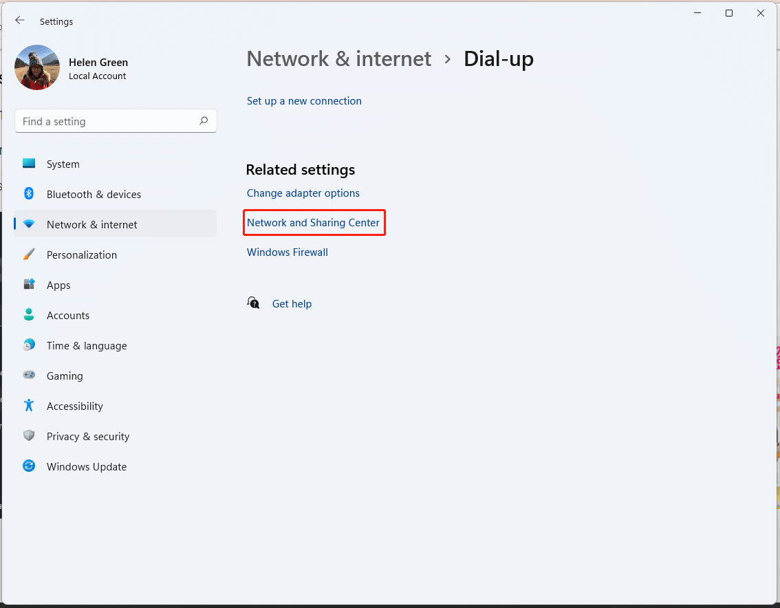 select network and sharing center