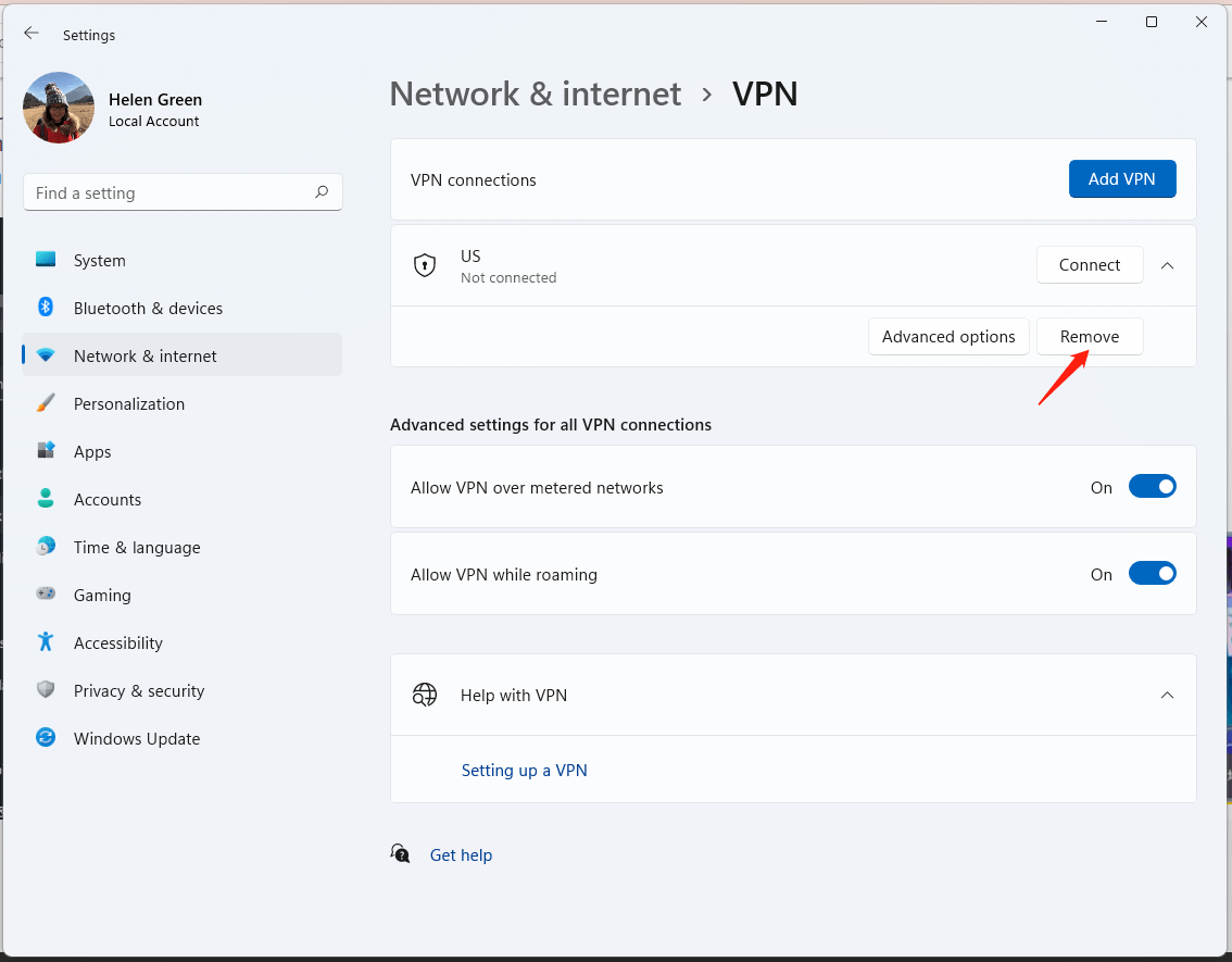 remove added VPN