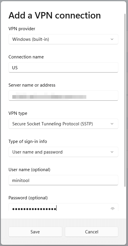 specify new VPN parameters