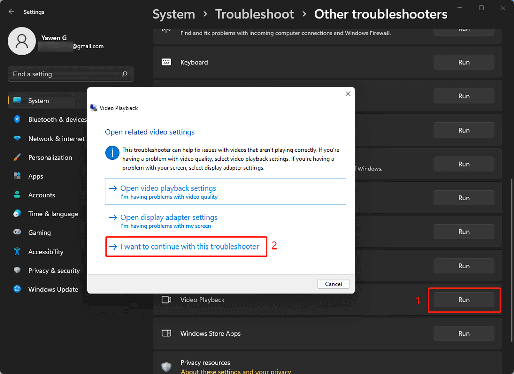 I want to continue with this troubleshooter