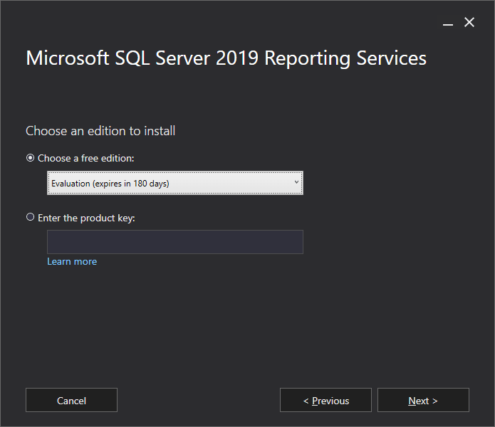 choose an edition of Microsoft SQL server reporting services to install