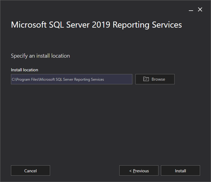 specify SQL server reporting services install location