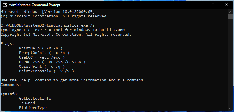 run tpmdiagnostics.exe in Command Prompt