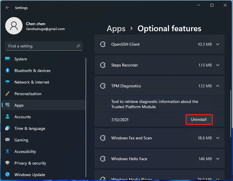 uninstall Windows 11 TPM Diagnostics tool